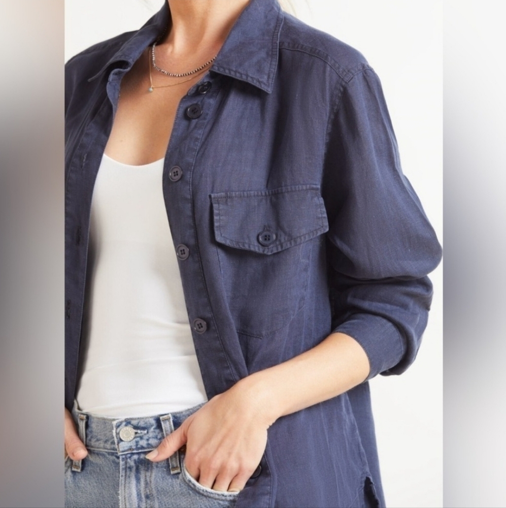 Michael Stars Whitney Linen Shirt Shacket Sz XS Blue 100% Linen Lightweight
